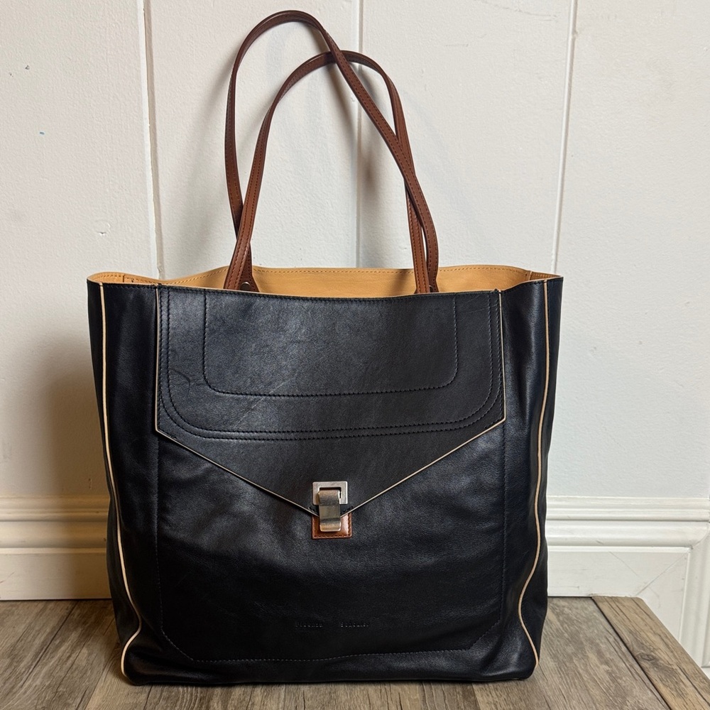 Proenza Schouler Lunch Bag Tote Black Leather Large Shoulder Bag Made in Italy